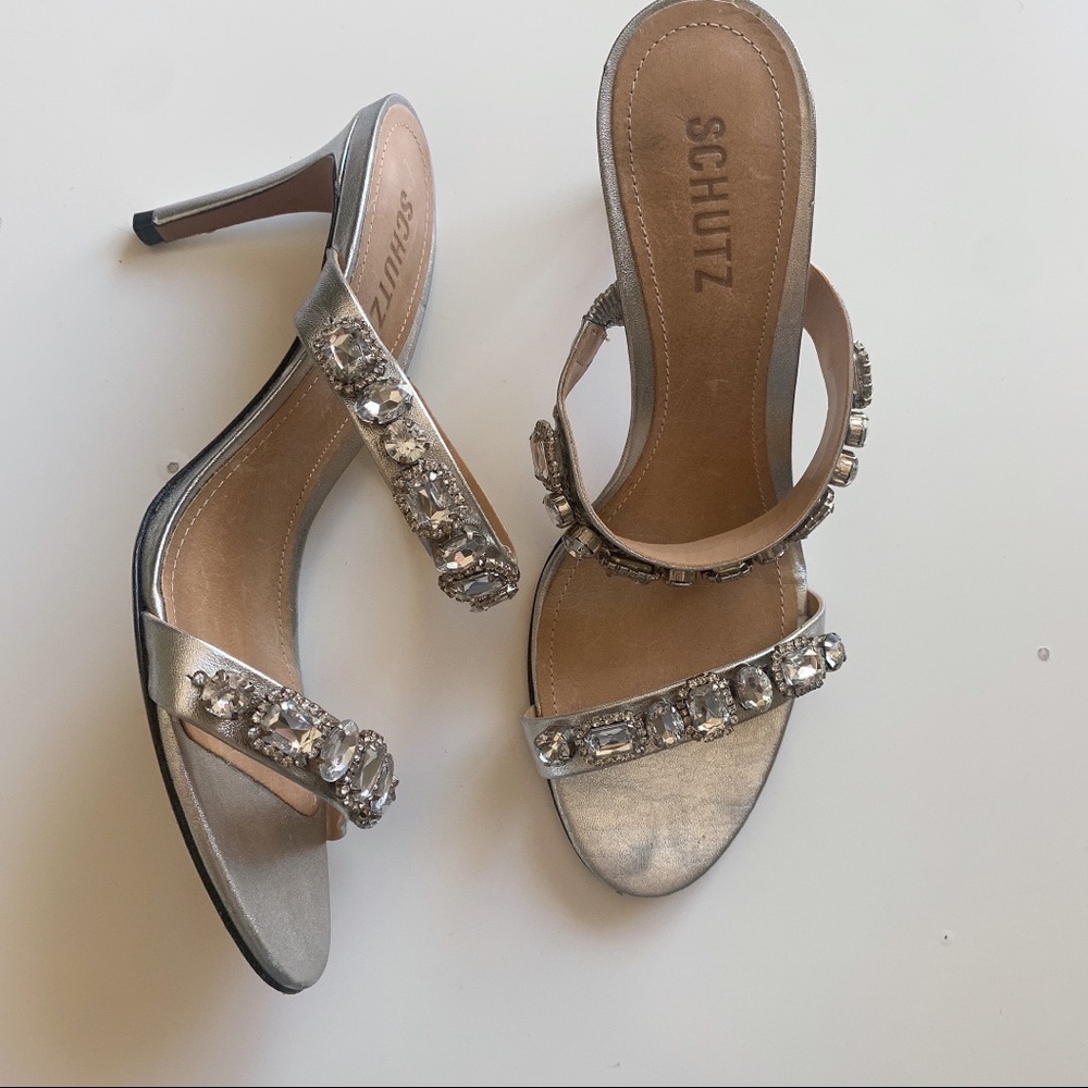 Schutz Silver Mules size 7